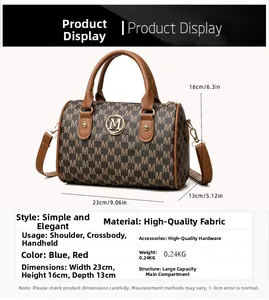 Detailed dimensions of a vintage printed Boston bag with 23x16x13cm size and 0.24KG weight