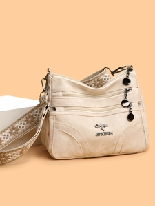 Large capacity off-white tote bag with multi-zipper pockets and jacquard wide shoulder strap