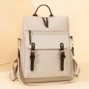 Zaino porta computer 14 pollici beige minimalista con manici marroni e grande tasca frontale