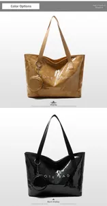 Detail of waterproof PVC tote bag with wrinkled texture finish and small round coin purse