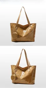 Detail view of large-capacity brown DuPont paper tote bag with white TOTE BAG text