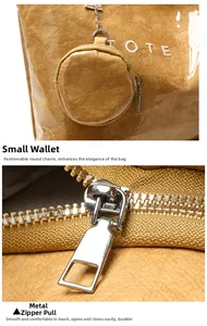 Detail of yellow tote bag showing waterproof PVC texture and smooth metal zipper slide