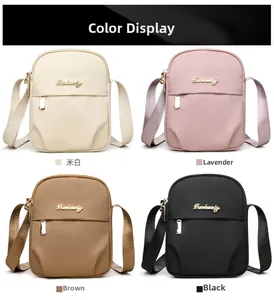 Mini nylon phone bag in four colors: off-white, lavender, coffee, and classic black