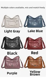 Multi-compartment soft faux leather shoulder bag in six various vibrant colors