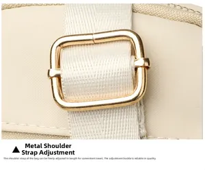 Detail of high-quality golden metal buckle for adjustable nylon shoulder strap