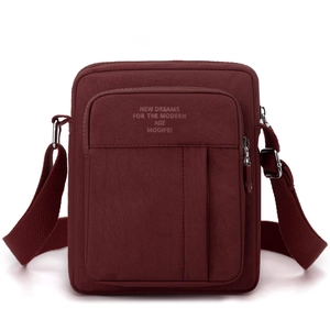 Minimalist burgundy canvas crossbody shoulder bag for men with multiple compartments