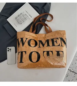 Waterproof transparent tote bag with brown vintage texture and Women Tote print detail