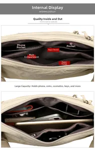 Detailed internal structure of the beige nylon tote bag with functional compartments