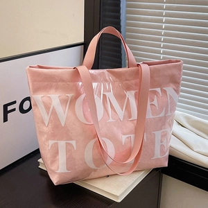 Pink fashion tote bag with Women Tote text and large capacity for daily commuting