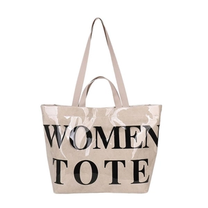 Modern dual-layer tote bag with transparent PVC outer and Women Tote print