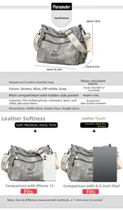 Grey canvas tote bag interior capacity showing fits iPad and smartphone with dimensions