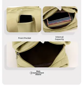 Detail view of canvas tool bag with phone pocket and spacious internal storage