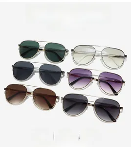 Detailed view of classic aviator sunglasses collection with diverse lens colors and metal frames