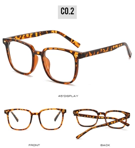 Detailed multi-angle view of tortoiseshell pattern square PC eyeglass frames