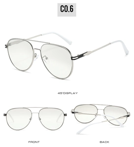 Multi-angle views of silver aviator sunglasses featuring metal double bridge and black accents