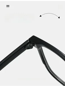 Macro detail of a durable metal hinge and screw on black glossy PC eyeglass frames