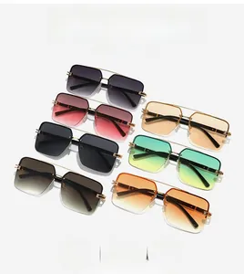 Collection of oversized square semi-rimless sunglasses with double metal bridge in seven colors