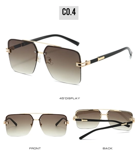 Semi-rimless square sunglasses with tea gradient lenses and metal trim detail