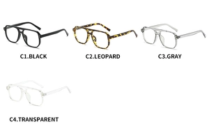 Detailed close-up showing four vintage double-bridge aviator frames in various colors