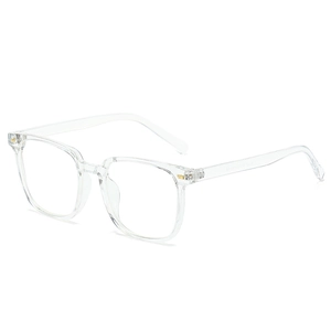 Transparent square PC eyeglasses frame with lightweight design and minimalist metal hinges