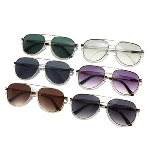 Classic aviator sunglasses set with double-bridge metal frames and multi-color lenses