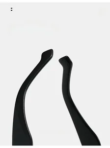 Detail of curved glossy black temples on rectangular sunglasses for enhanced comfort
