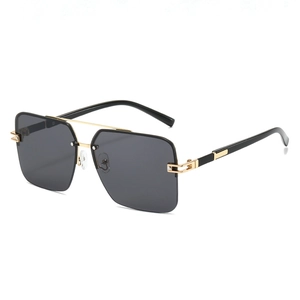 Square Rimless Sunglasses Double Bridge Metal Frame UV400 Protection Retro Vintage Fashion Eyewear For Women Men