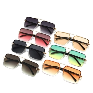 Retro semi-rimless square sunglasses with double bridge frames in multiple gradient colors