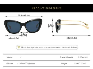 Tabella taglie dettagliata per occhiali da sole cat eye con misure montatura e stanghette