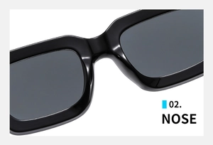 Macro close-up showing the smooth nose bridge detail of square thick frame sunglasses