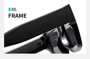 Detail view of the chunky black frame and sturdy hinge of the square sunglasses