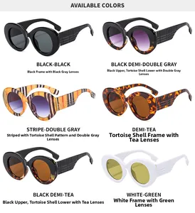Detail view of round oversized sunglasses featuring textured grid patterns on the temples