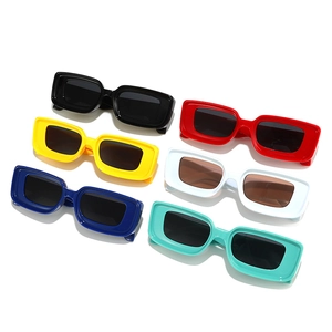 Retro rectangular thick frame sunglasses set in six candy colors with glossy finish
