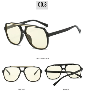 Three-angle view of vintage double-bridge pilot sunglasses with gold textured brow bar