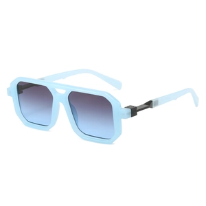 Modern square pilot sunglasses with light blue double bridge frame and gradient lenses