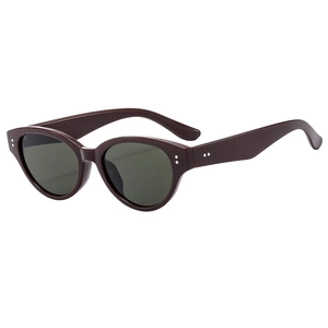 Retro wine red cat-eye sunglasses with dark grey lenses and silver stud details