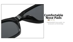 Close-up of integrated nose pads on black square sunglasses for comfort and style