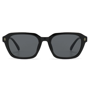 Lunettes de soleil carrées noires avec accents dorés et verres anti-UV gris foncé