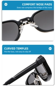 Detail showing comfortable silicone nose pads and anti-slip temples on square sunglasses