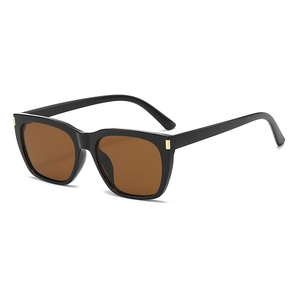 Classic square black sunglasses for women with brown lenses and gold corner accents