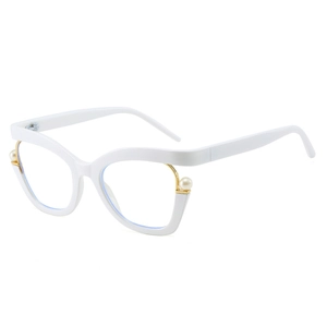 Cat Eye Optical Glasses Frame For Women With Artificial Pearl Decoration Anti Blue Light Rainbow Plastic Metal Retro Fashion