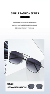 Detailed side view of square aviator sunglasses with gradient lenses and steel frames