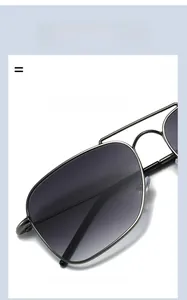 Close-up of square aviator sunglasses with ultra-light flexible stainless steel frames