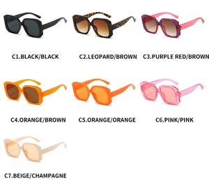 Matrix view of oversized square sunglasses showing seven vibrant color options C1 to C7