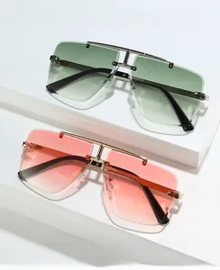 Détail de lunettes de soleil sans monture à double pont et verres dégradés