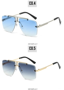 Vue détaillée à 45 degrés des lunettes aviateur sans monture à double pont en bleu et gris