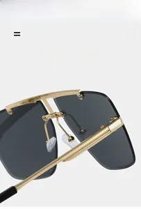 Détail de la monture métallique à double pont et des verres gris des lunettes de soleil pilote