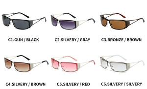 Detailed grid view showing six color variants of frameless metal hollow sunglasses
