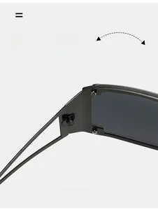 Detail of durable texture hinge on rimless square metal sunglasses for long-lasting use