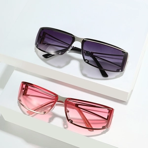 Fashionable rimless square sunglasses with gradient lenses and stylish metal stud details